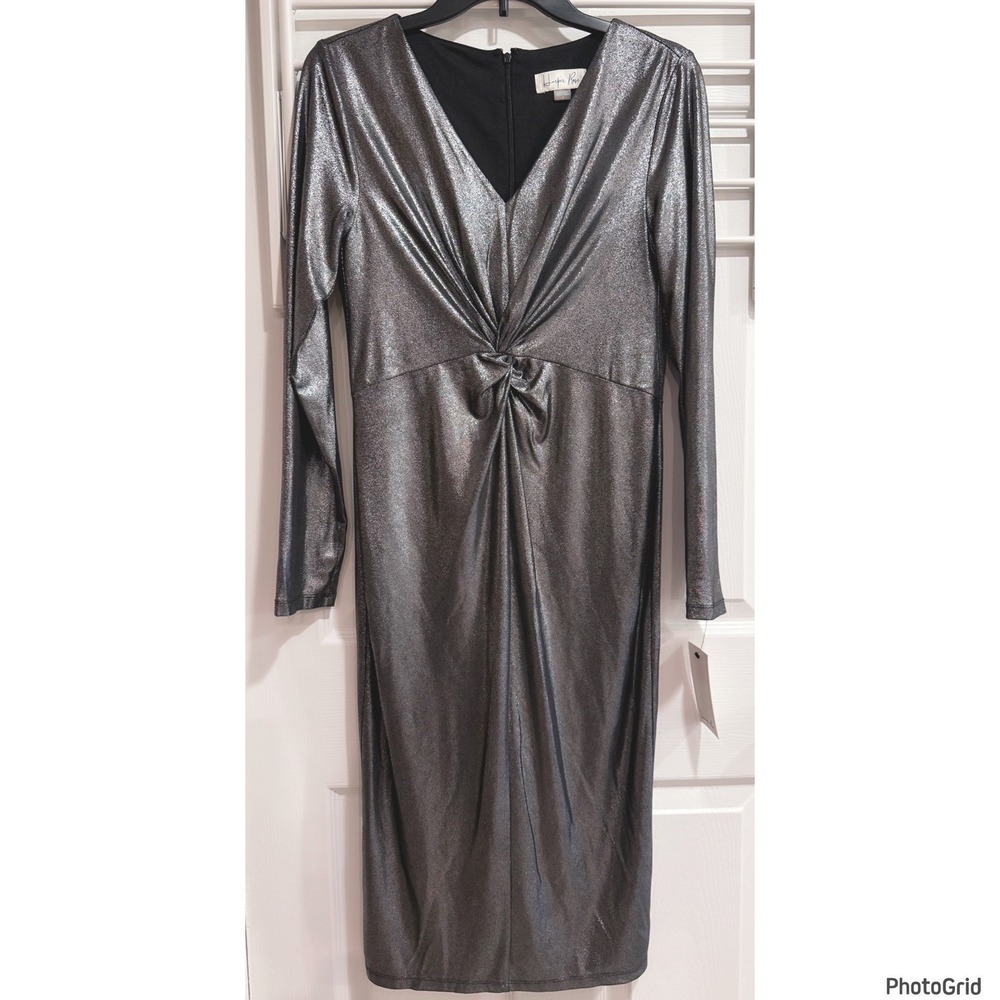NWT Harper Rose Silver Ruched Vneck Dress Party Chic Glam Size 8